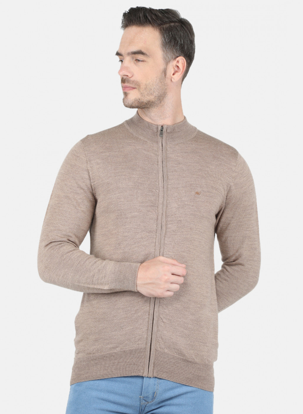 Men Beige Solid Pullover