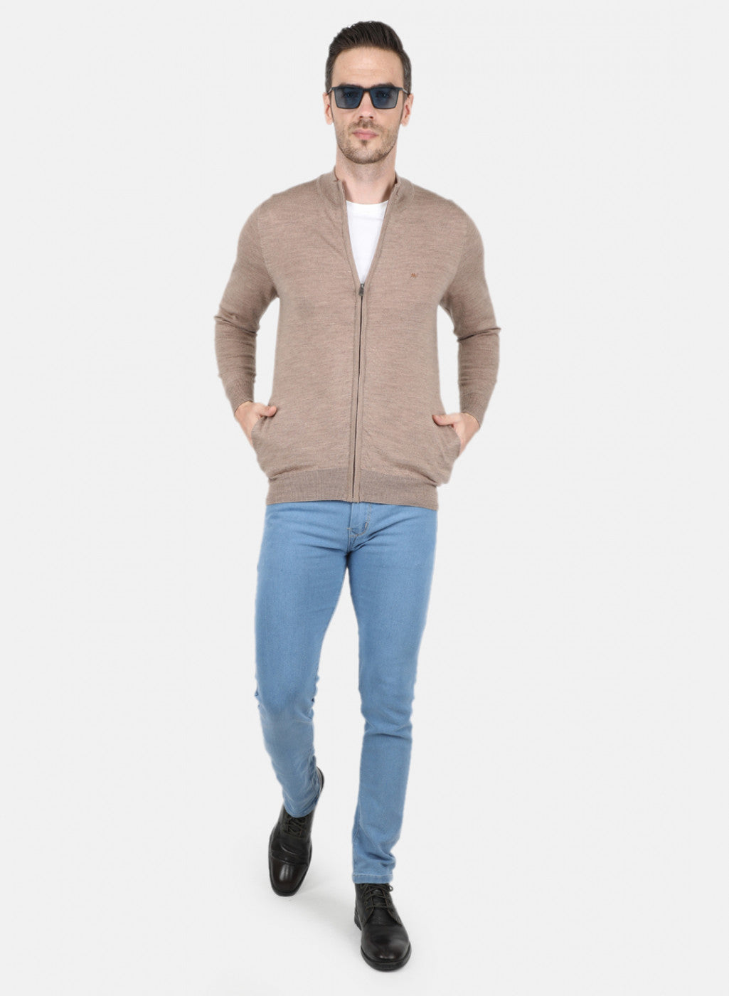 Men Beige Solid Pullover