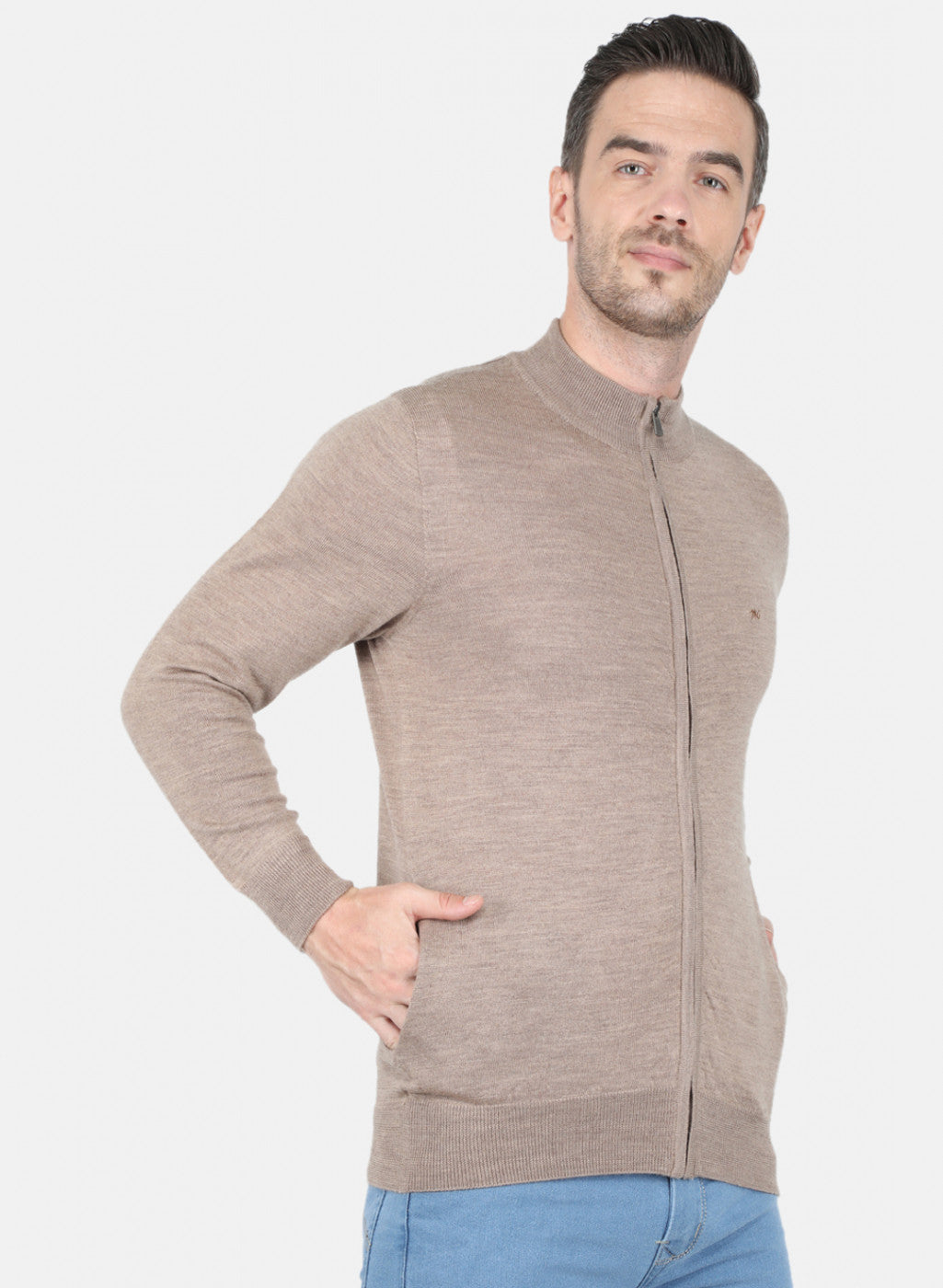 Men Beige Solid Pullover