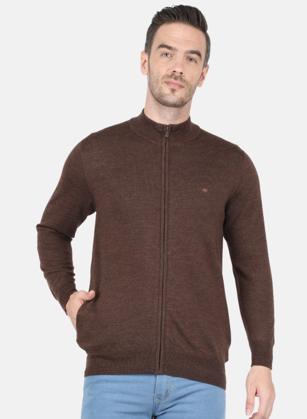 Men Brown Solid Pullover