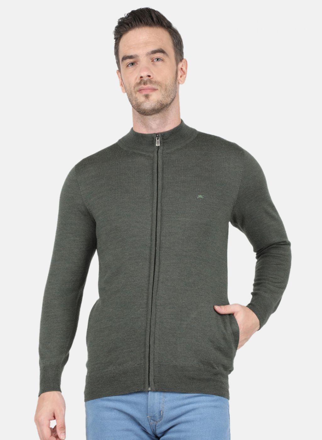 Men Olive Solid Pullover