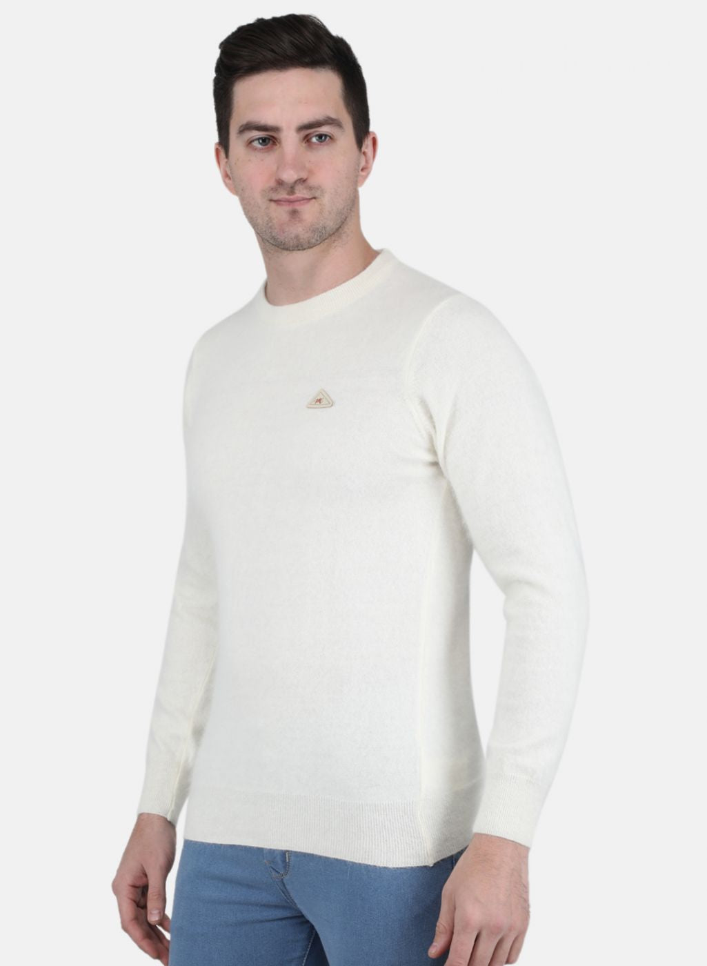 Men White Solid Pullover