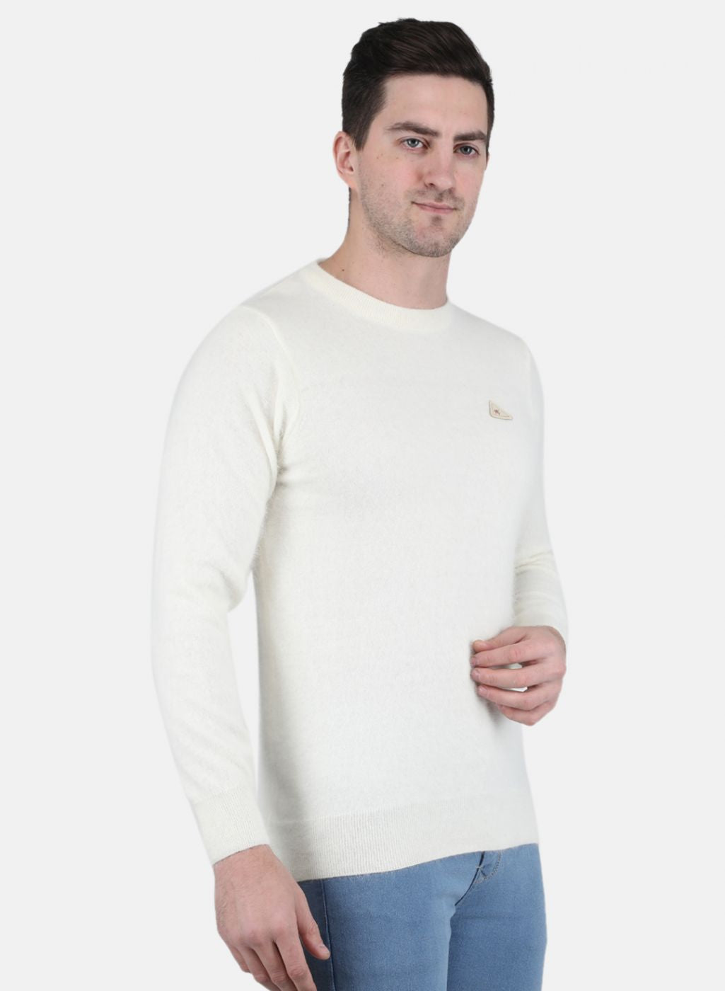 Men White Solid Pullover