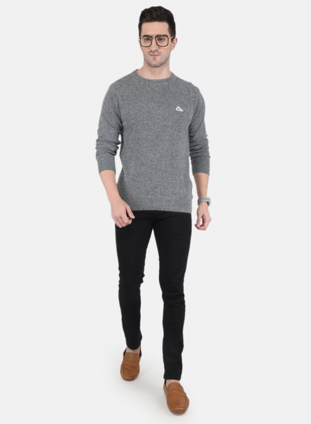 Men Grey Solid Pullover