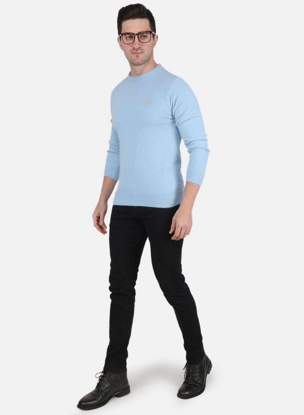 Men Sky Blue Solid Pullover