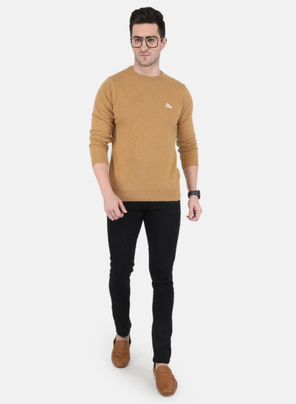 Men Brown Solid Pullover