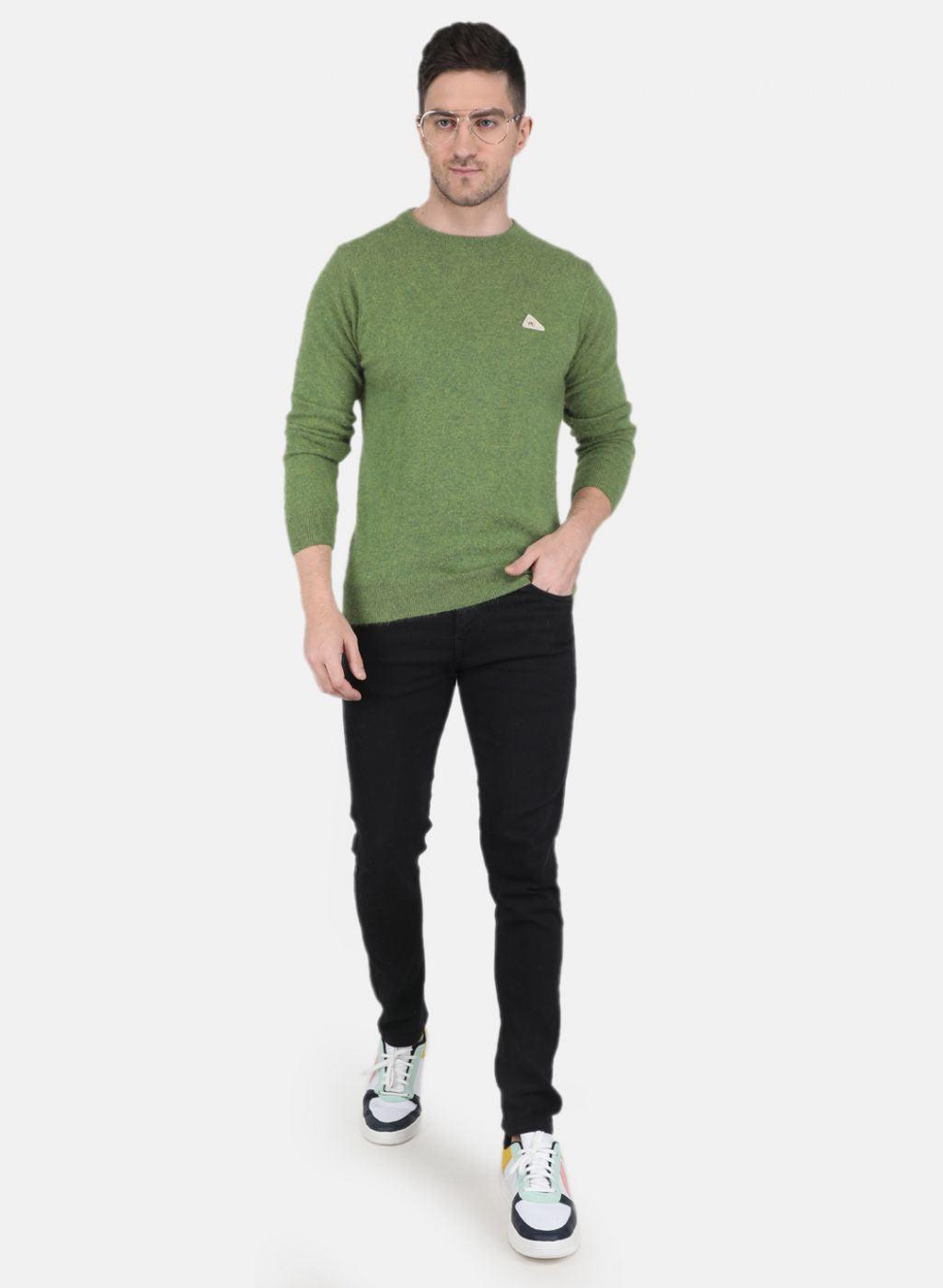 Men Olive Solid Pullover