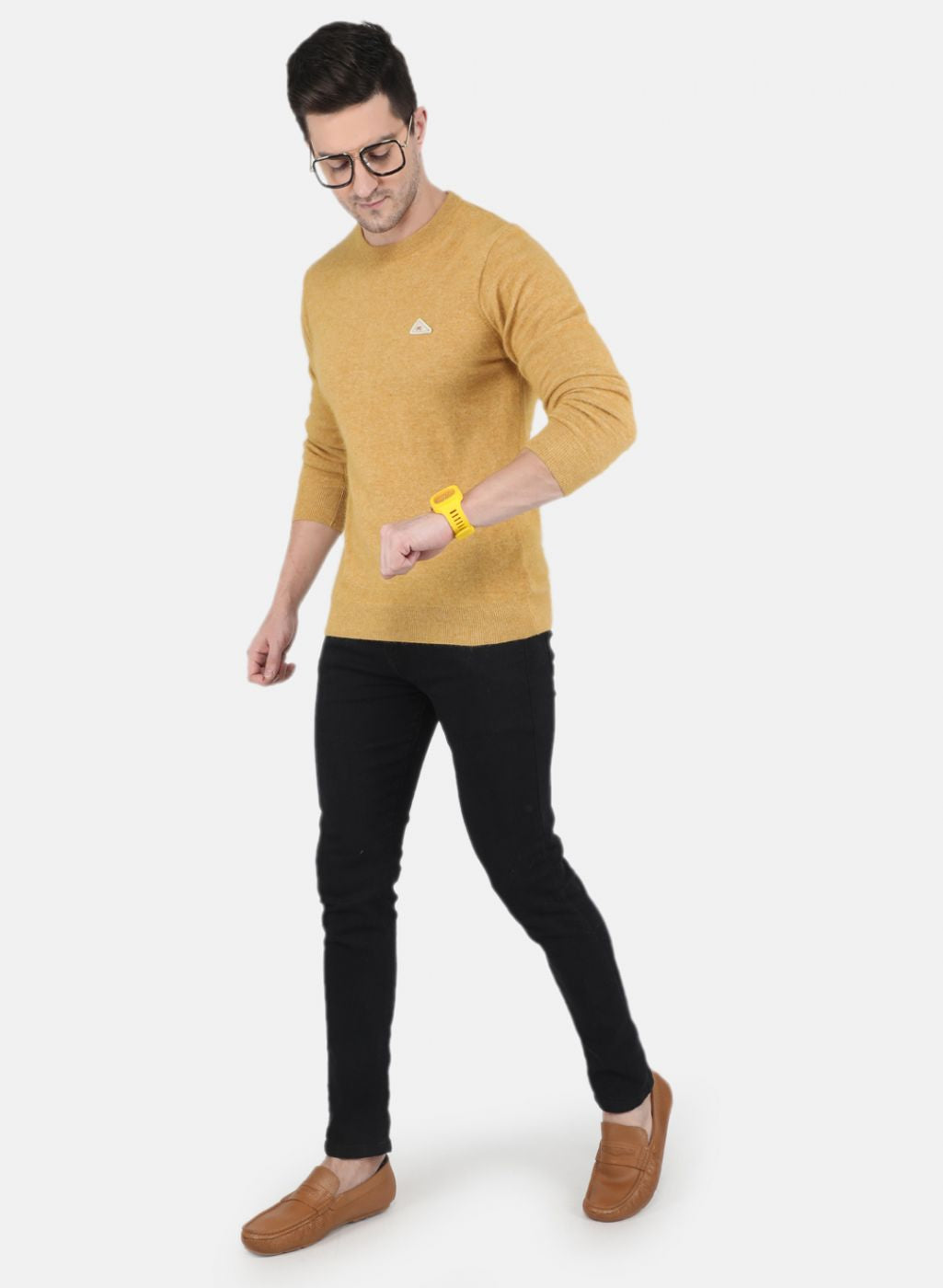 Men Yellow Solid Pullover