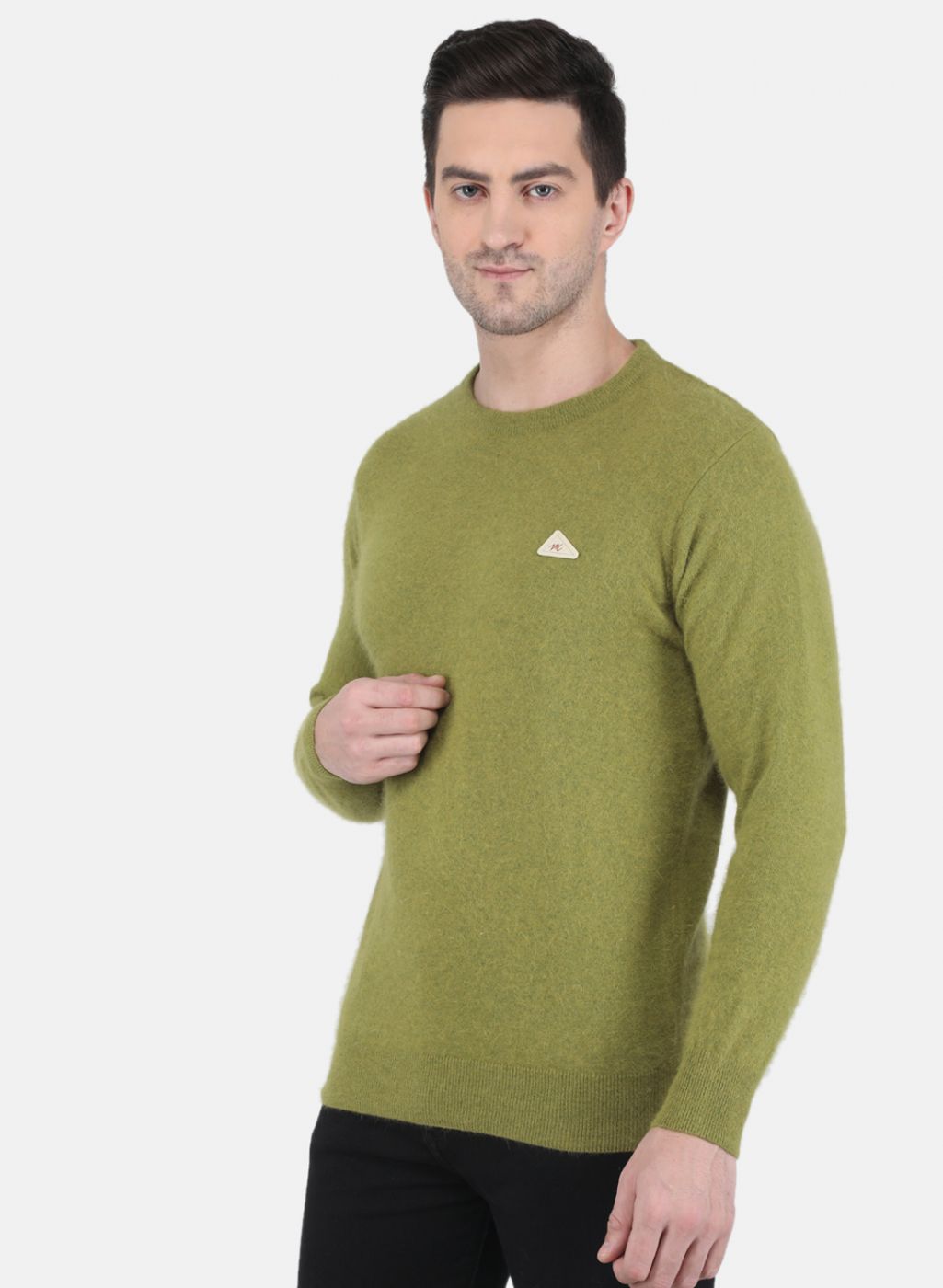 Men Olive Solid Pullover