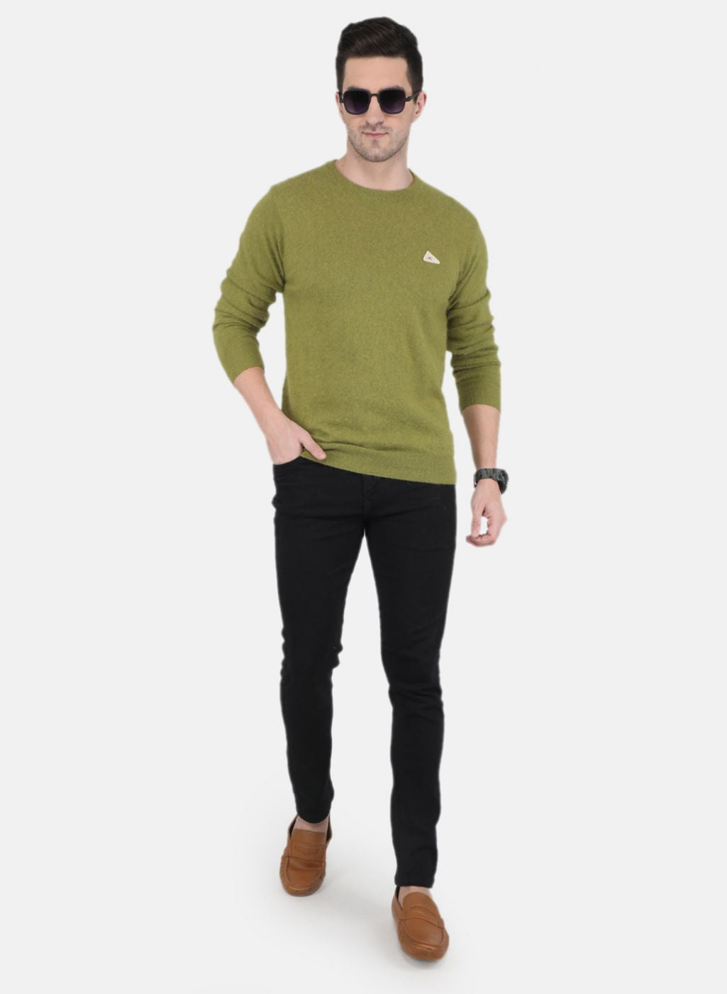 Men Olive Solid Pullover