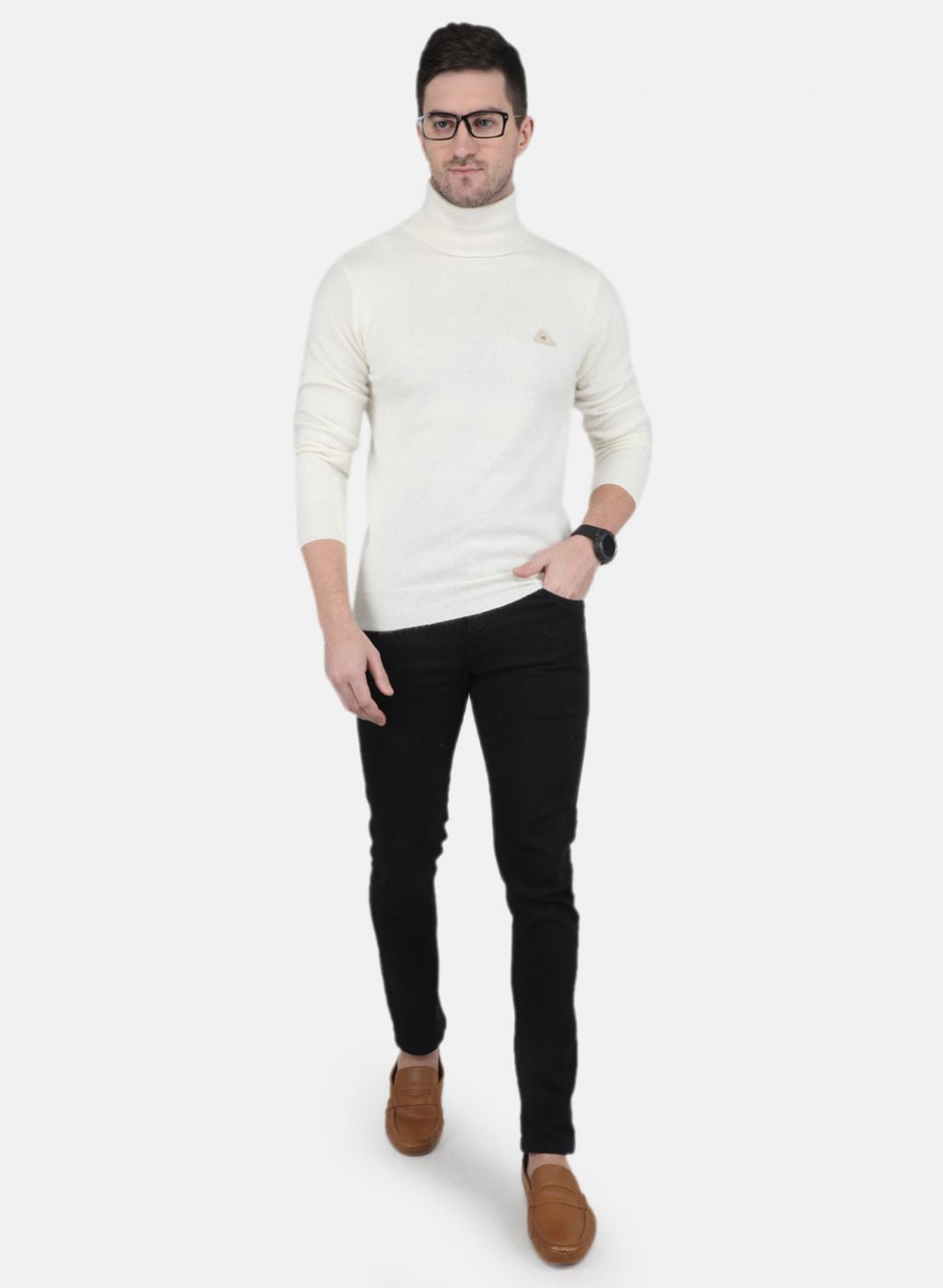 Men White Solid Pullover