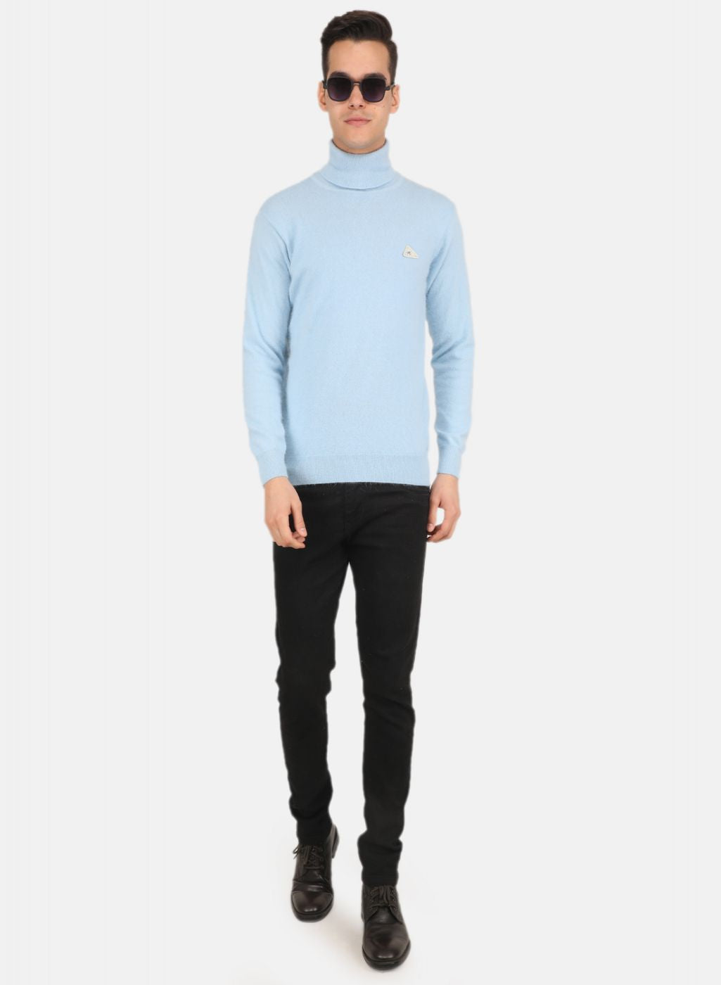 Men Sky Blue Solid Pullover