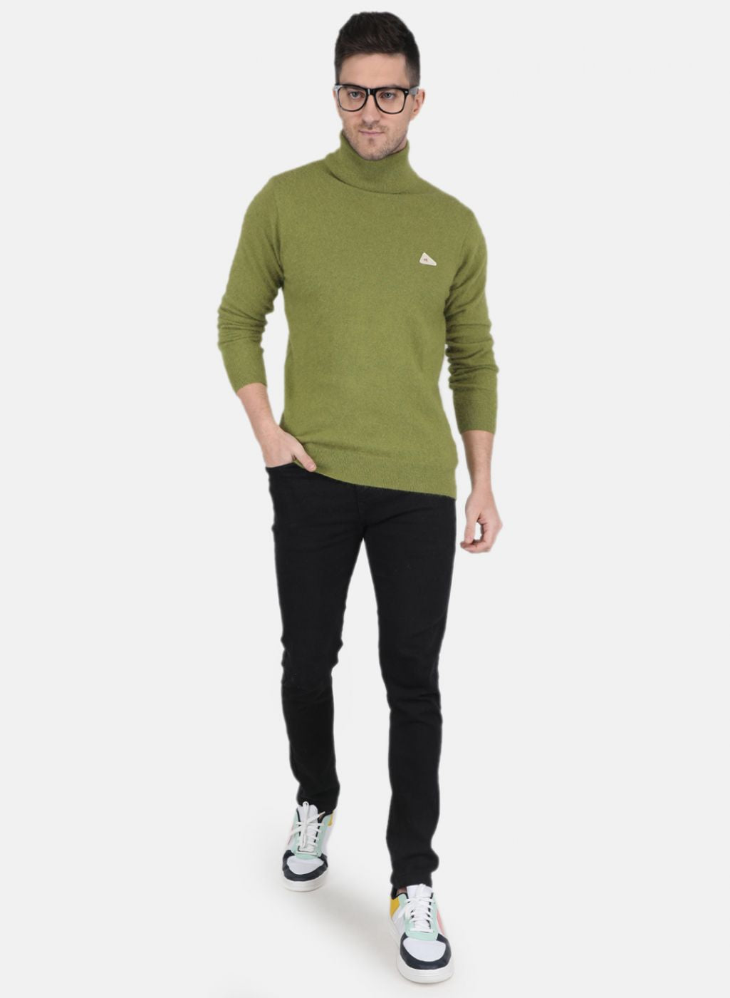 Men Olive Solid Pullover