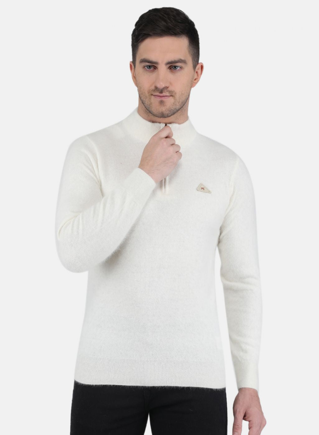 Men White Solid Pullover