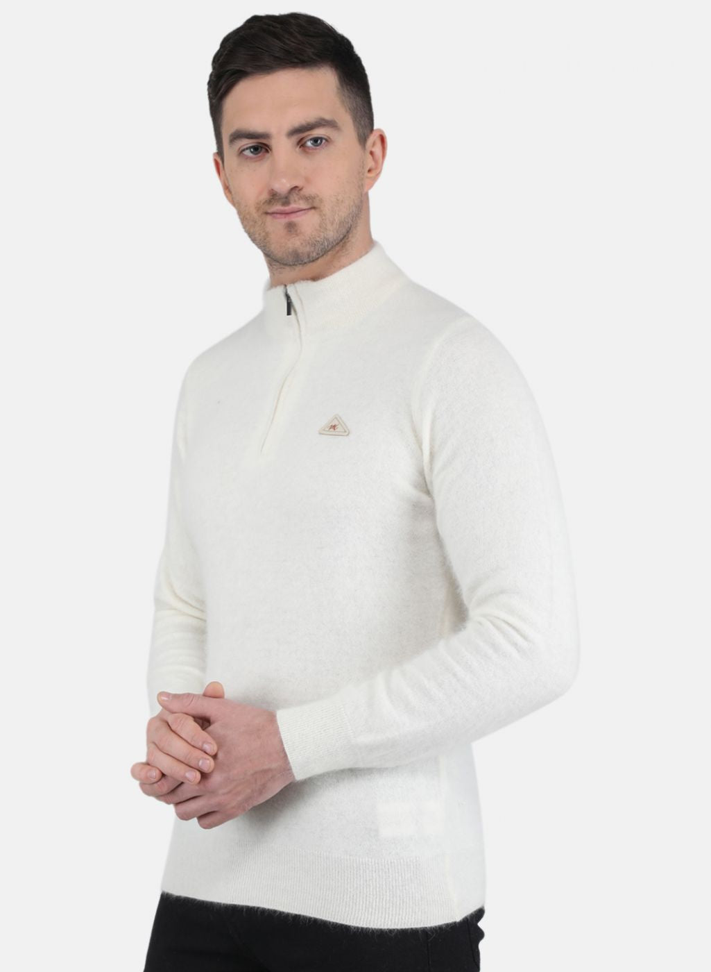 Men White Solid Pullover