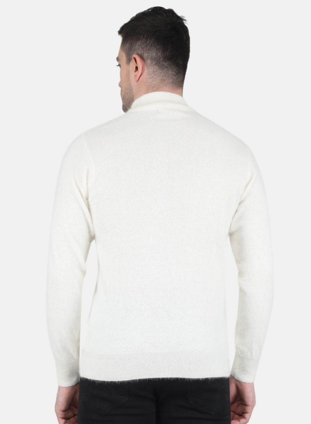 Men White Solid Pullover