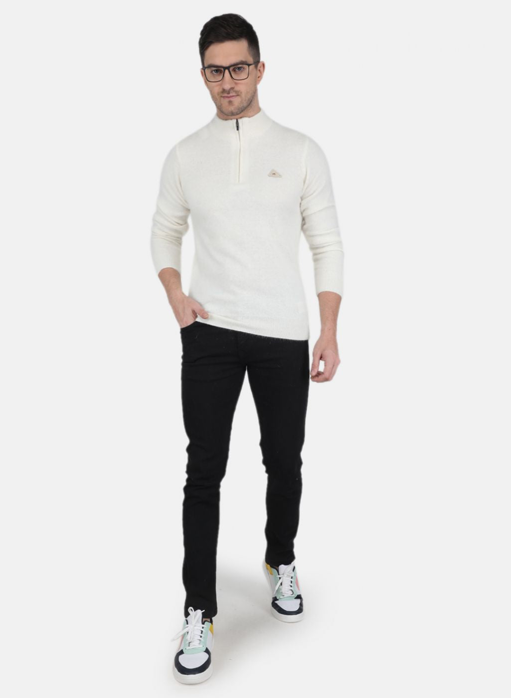 Men White Solid Pullover