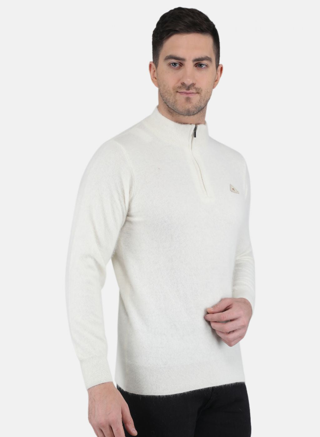 Men White Solid Pullover