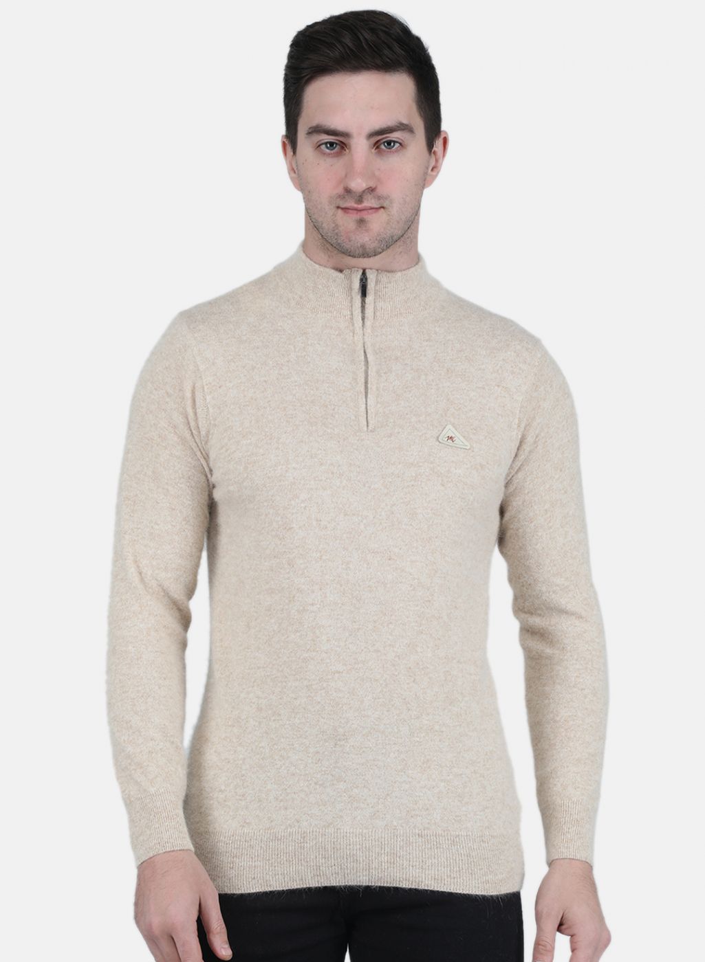 Men Beige Solid Pullover