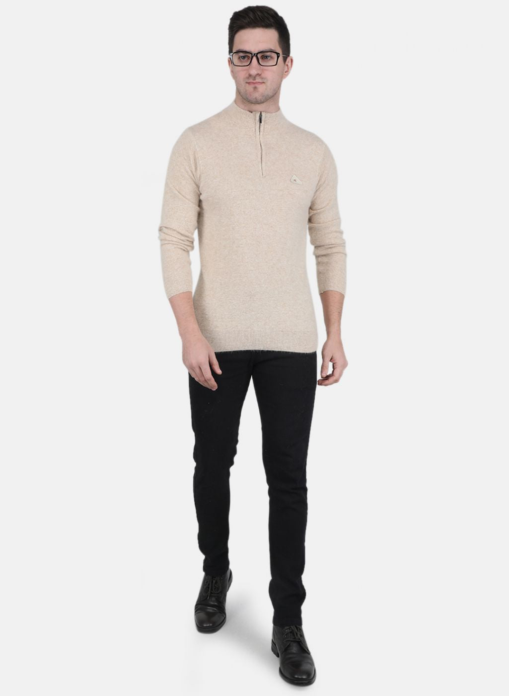 Men Beige Solid Pullover