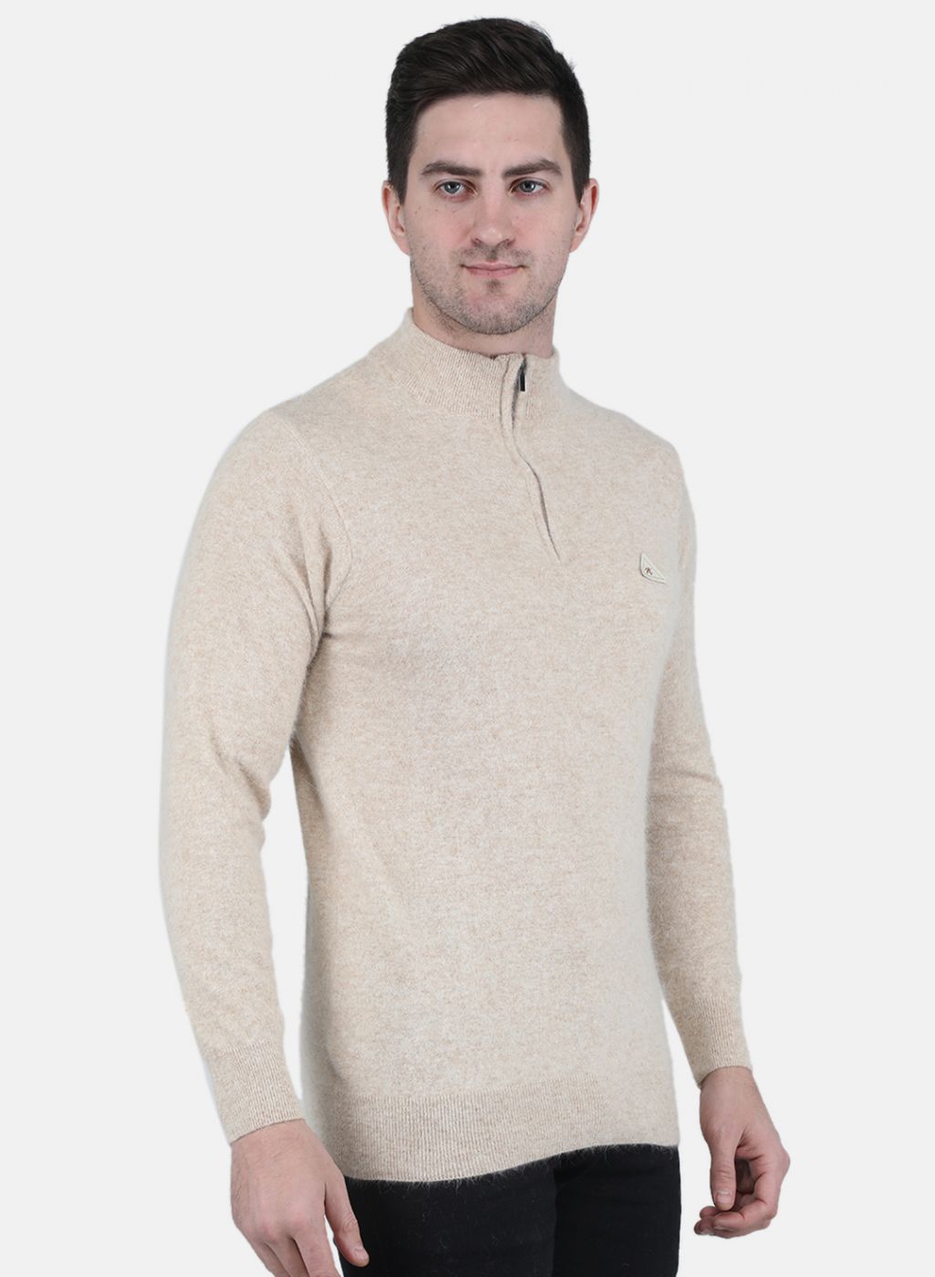 Men Beige Solid Pullover