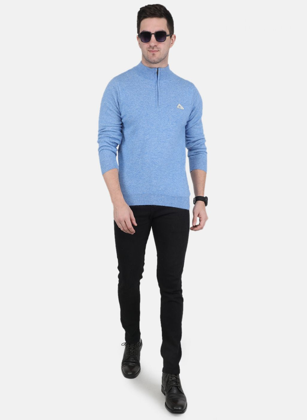 Men Blue Solid Pullover