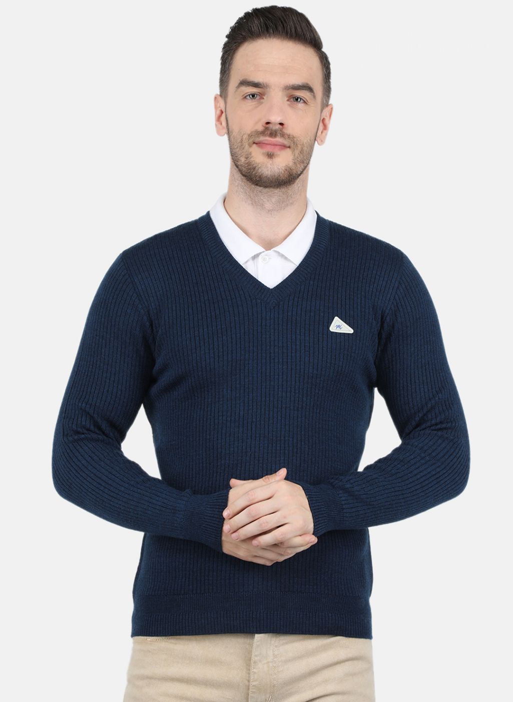 Men NAvy Blue Solid Pullover