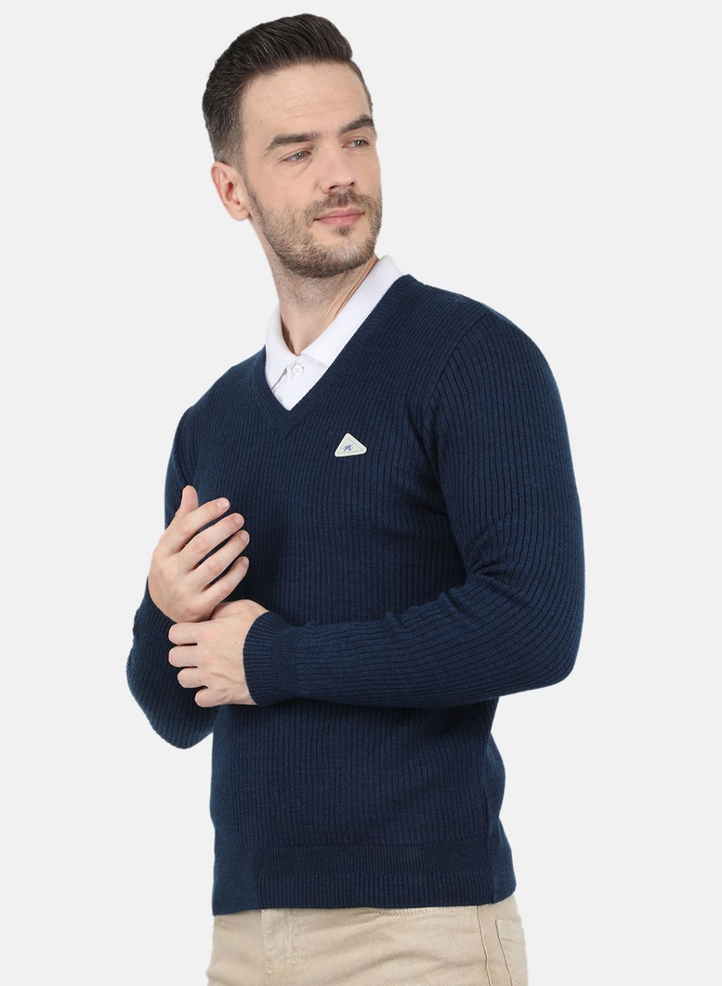 Men NAvy Blue Solid Pullover