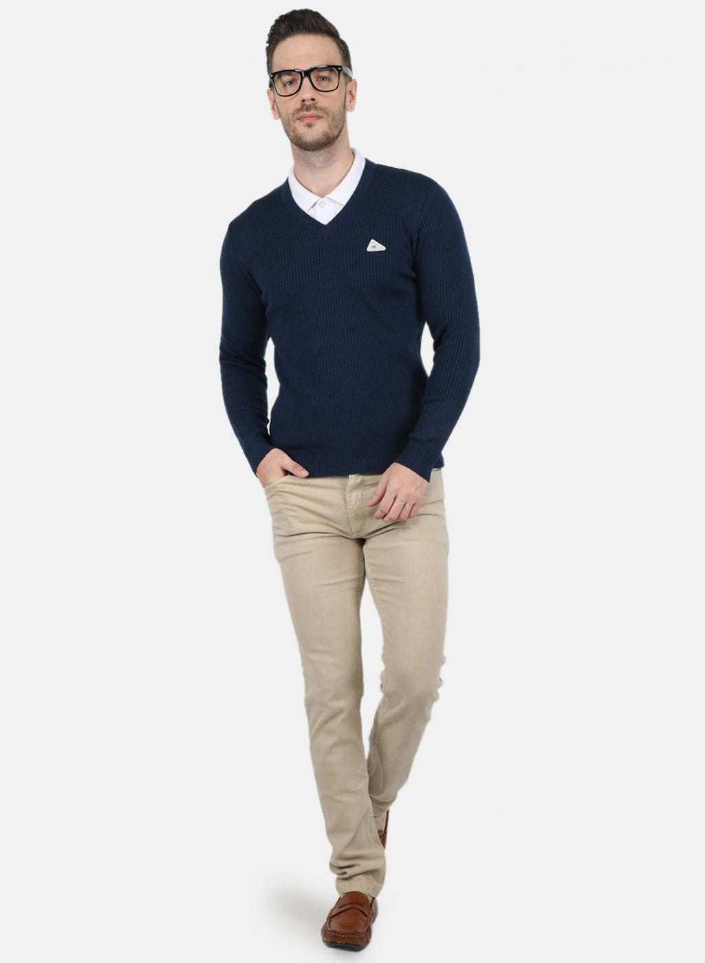 Men NAvy Blue Solid Pullover