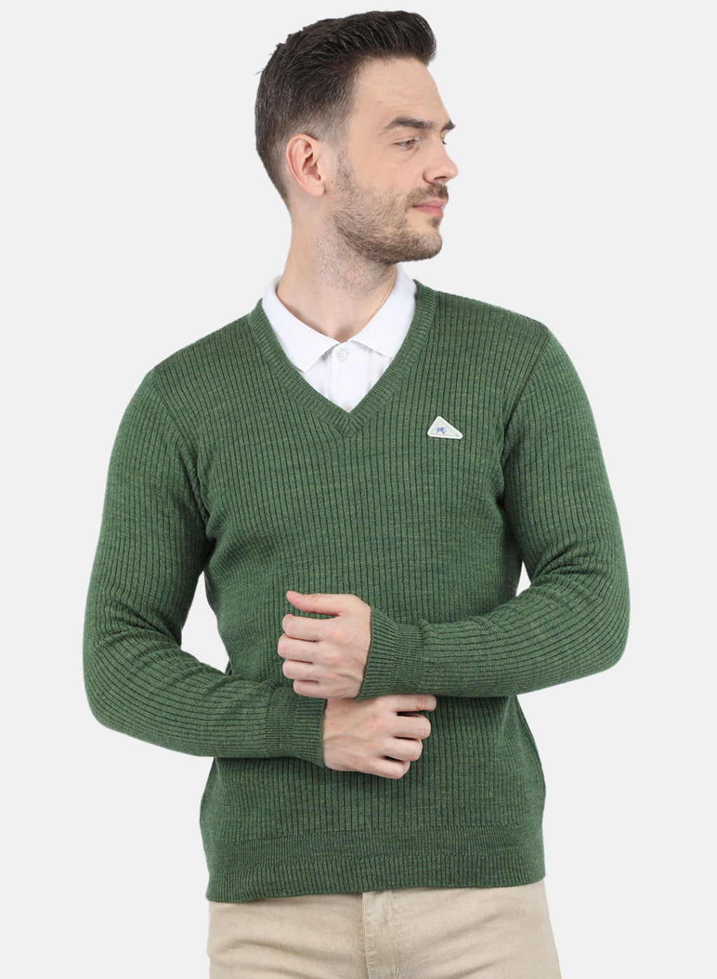 Men Olive Solid Pullover