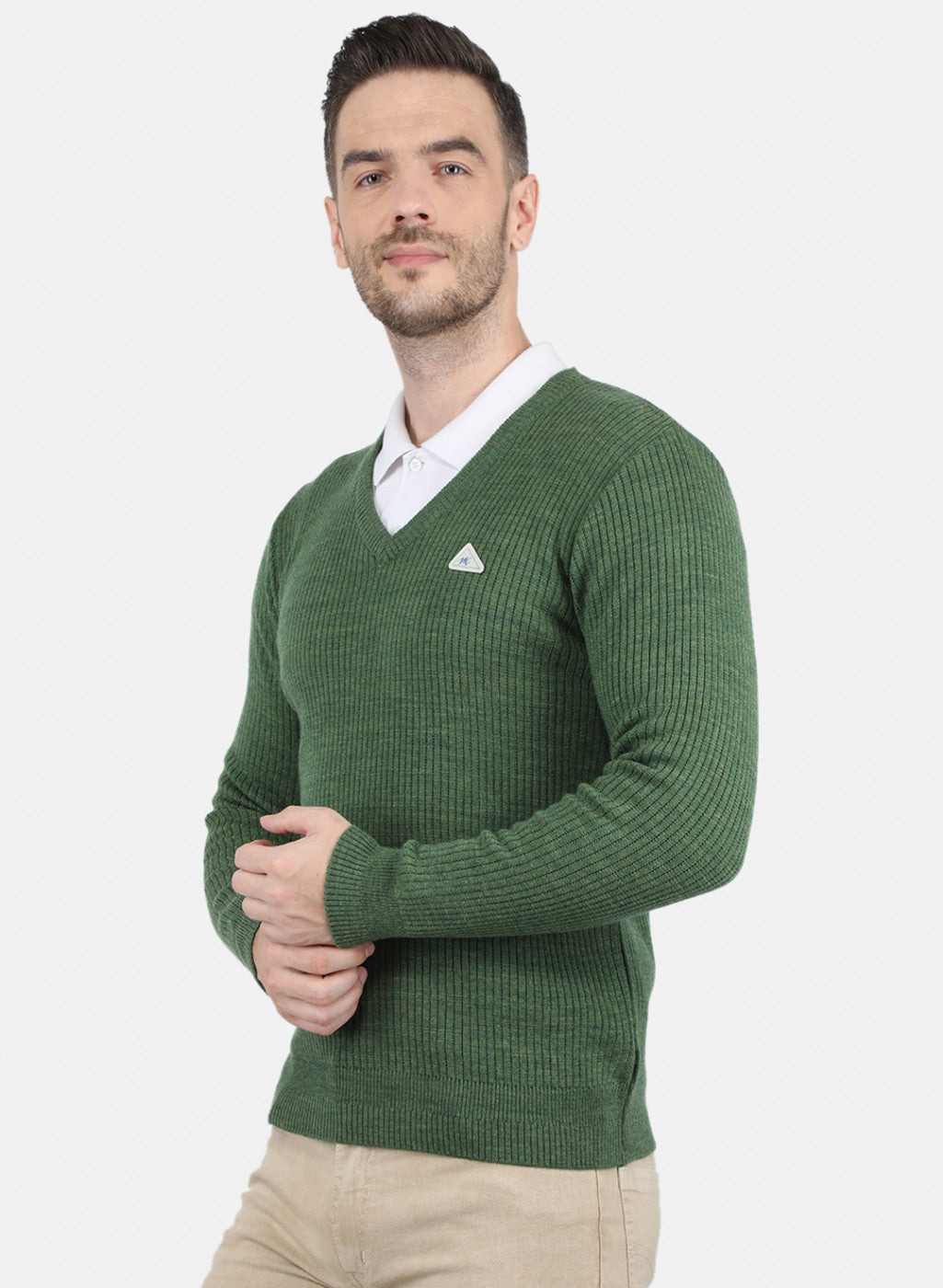 Men Olive Solid Pullover