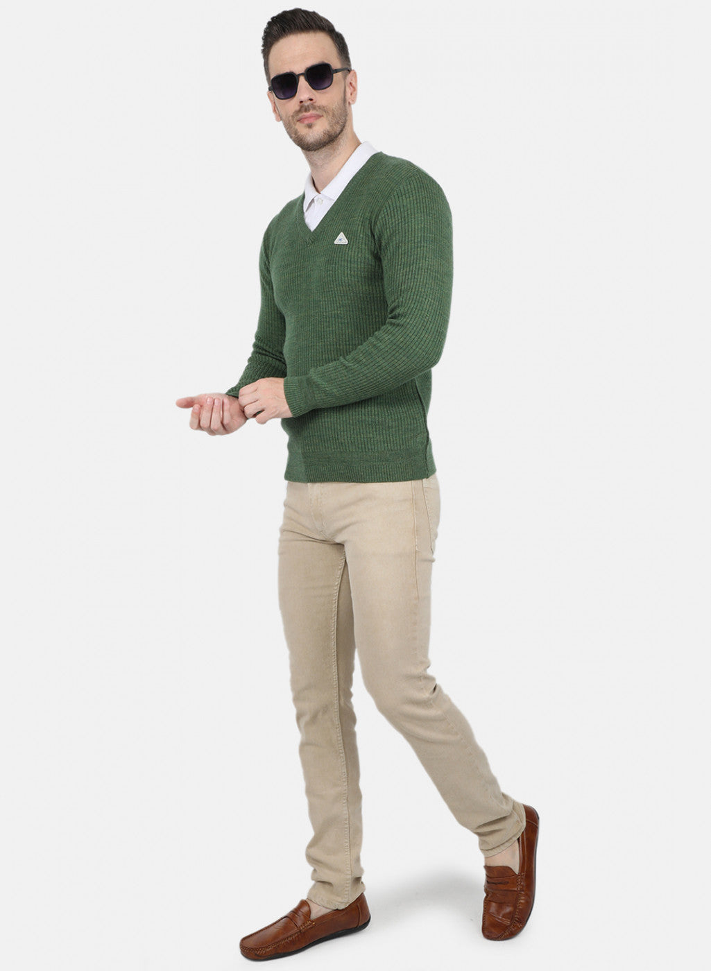 Men Olive Solid Pullover