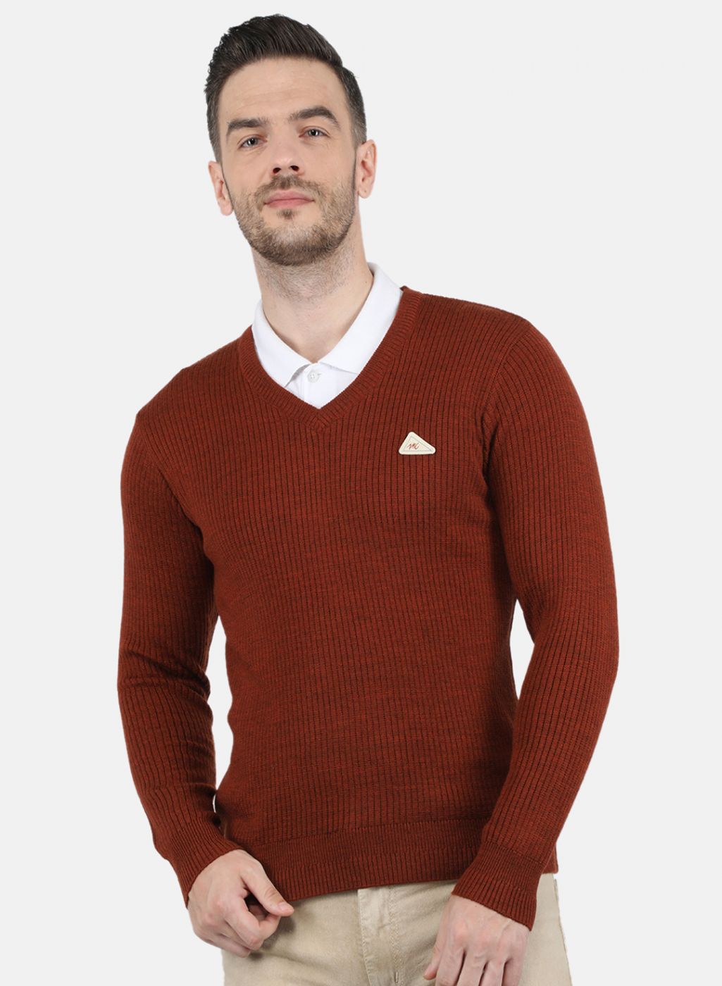 Men Brown Solid Pullover