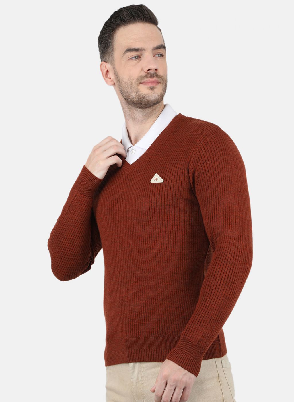 Men Brown Solid Pullover