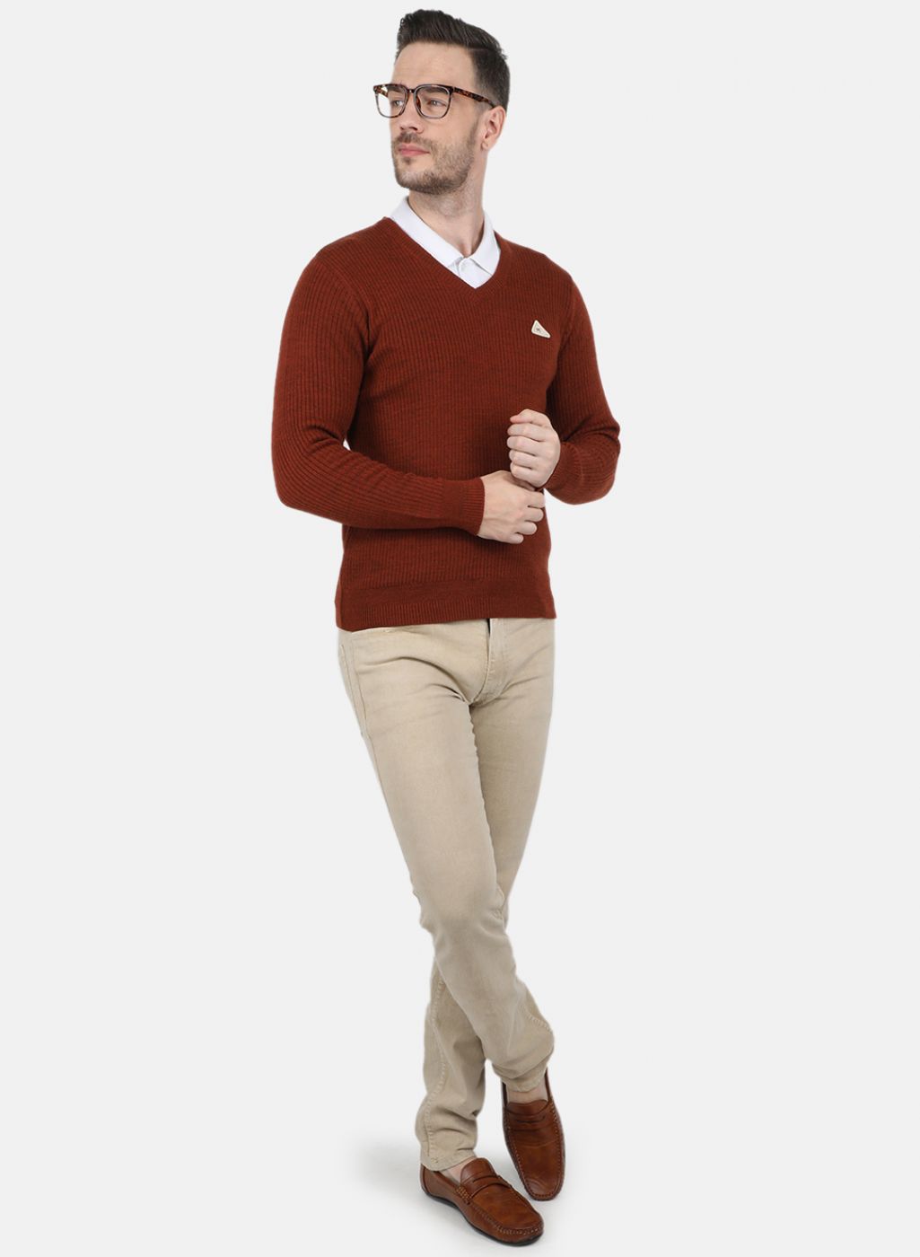 Men Brown Solid Pullover