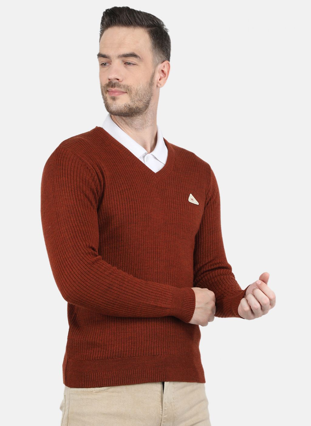 Men Brown Solid Pullover