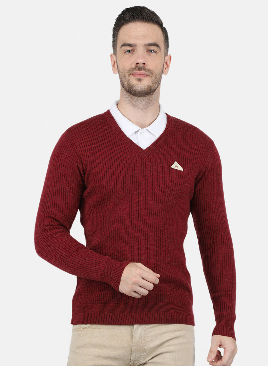 Men Maroon Solid Pullover