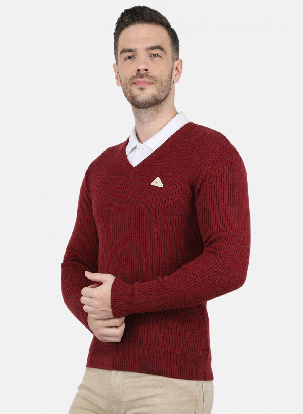 Men Maroon Solid Pullover