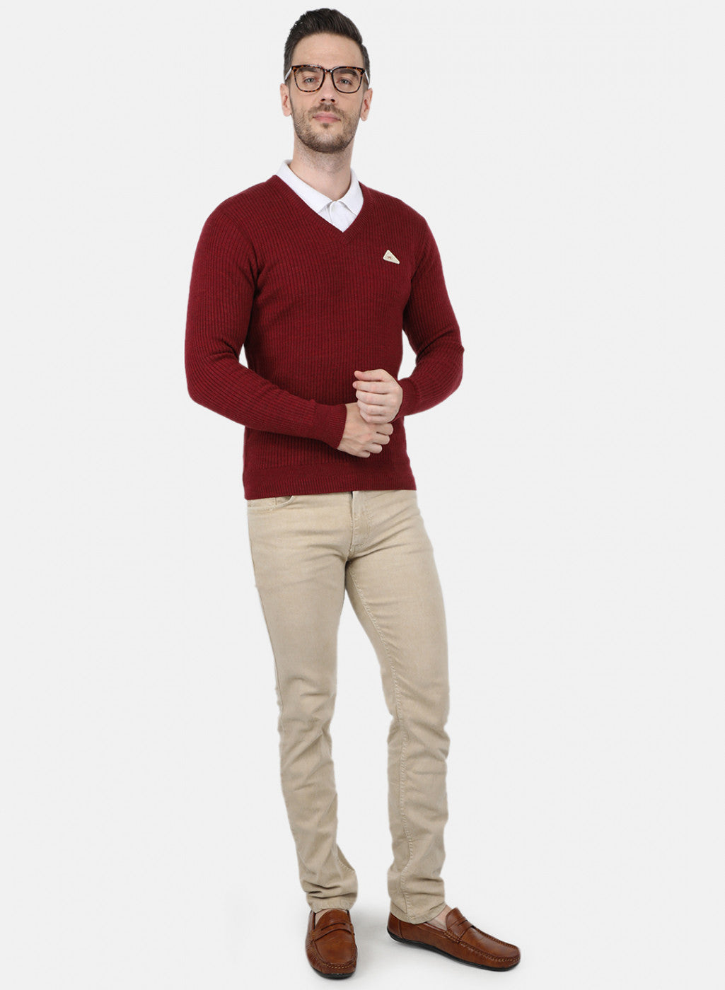 Men Maroon Solid Pullover