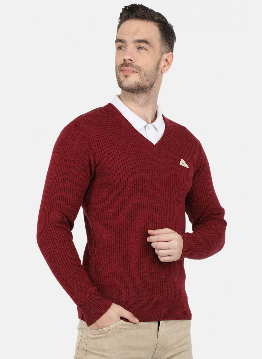 Men Maroon Solid Pullover