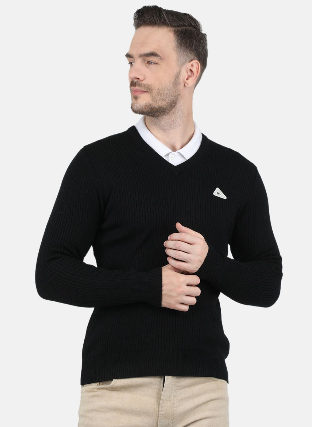 Men Black Solid Pullover