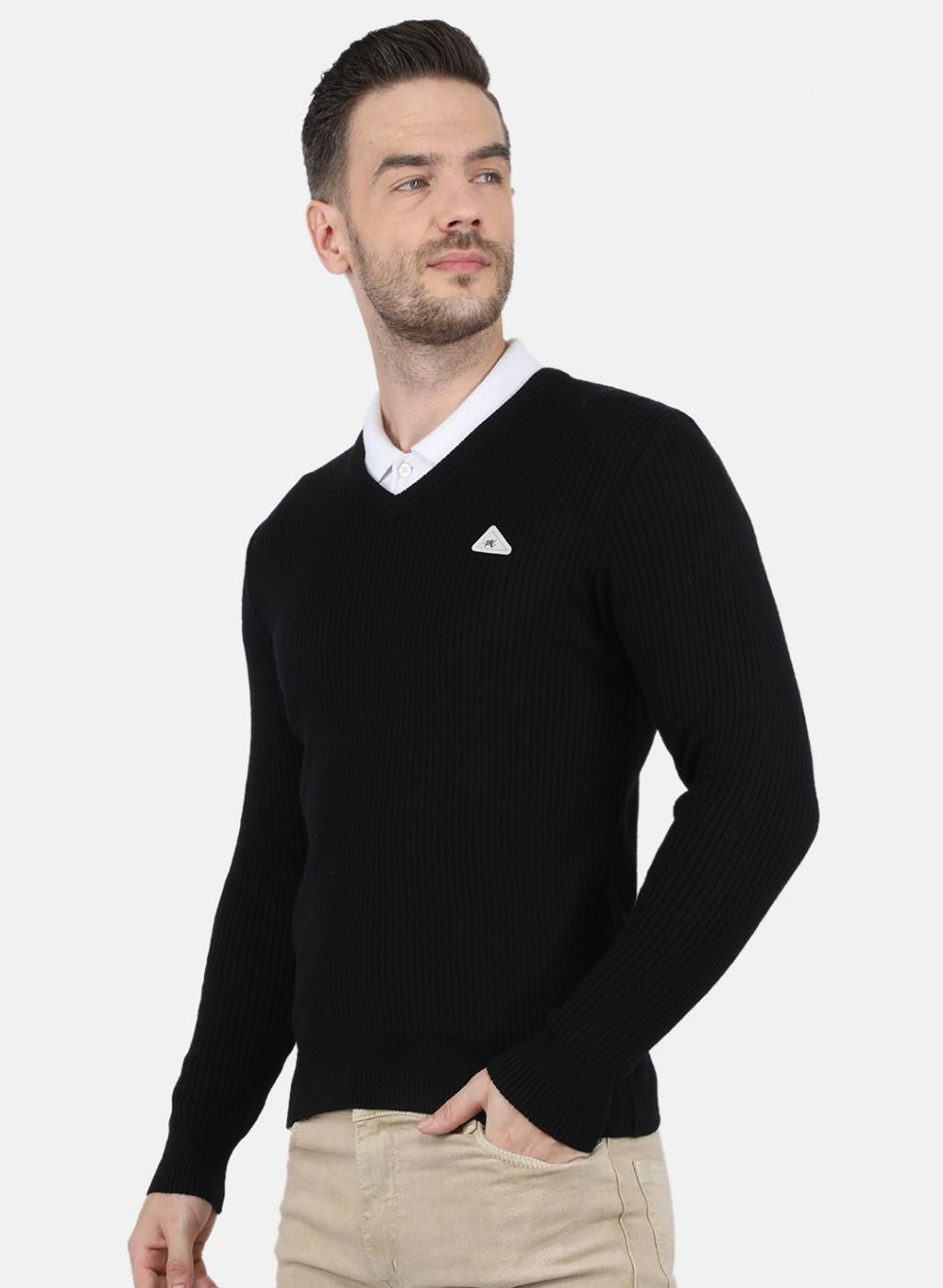 Men Black Solid Pullover