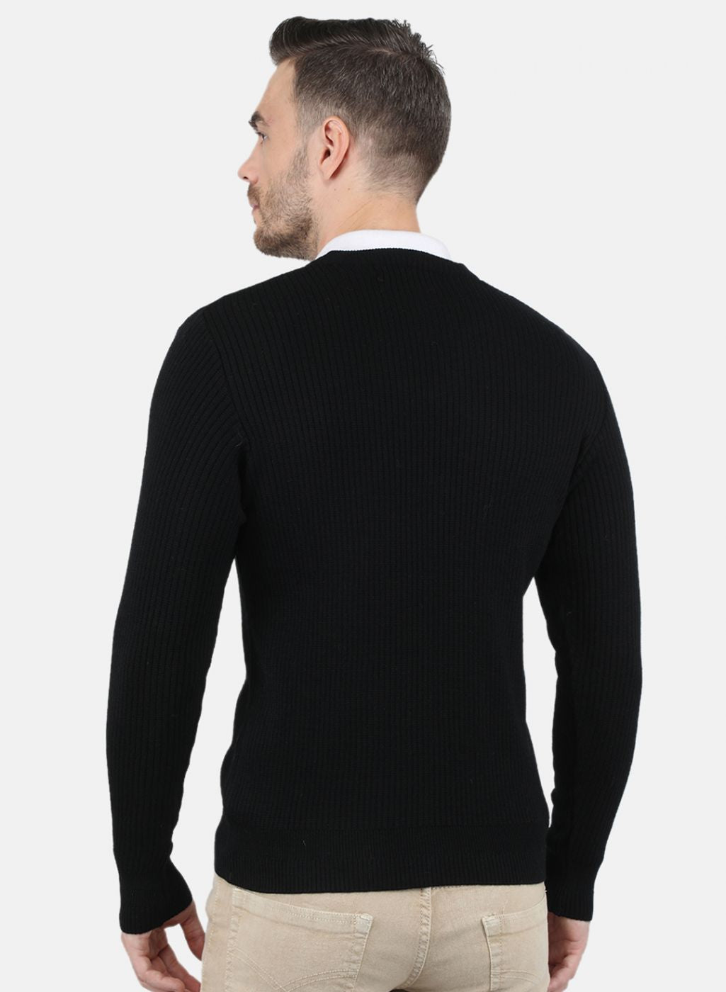 Men Black Solid Pullover