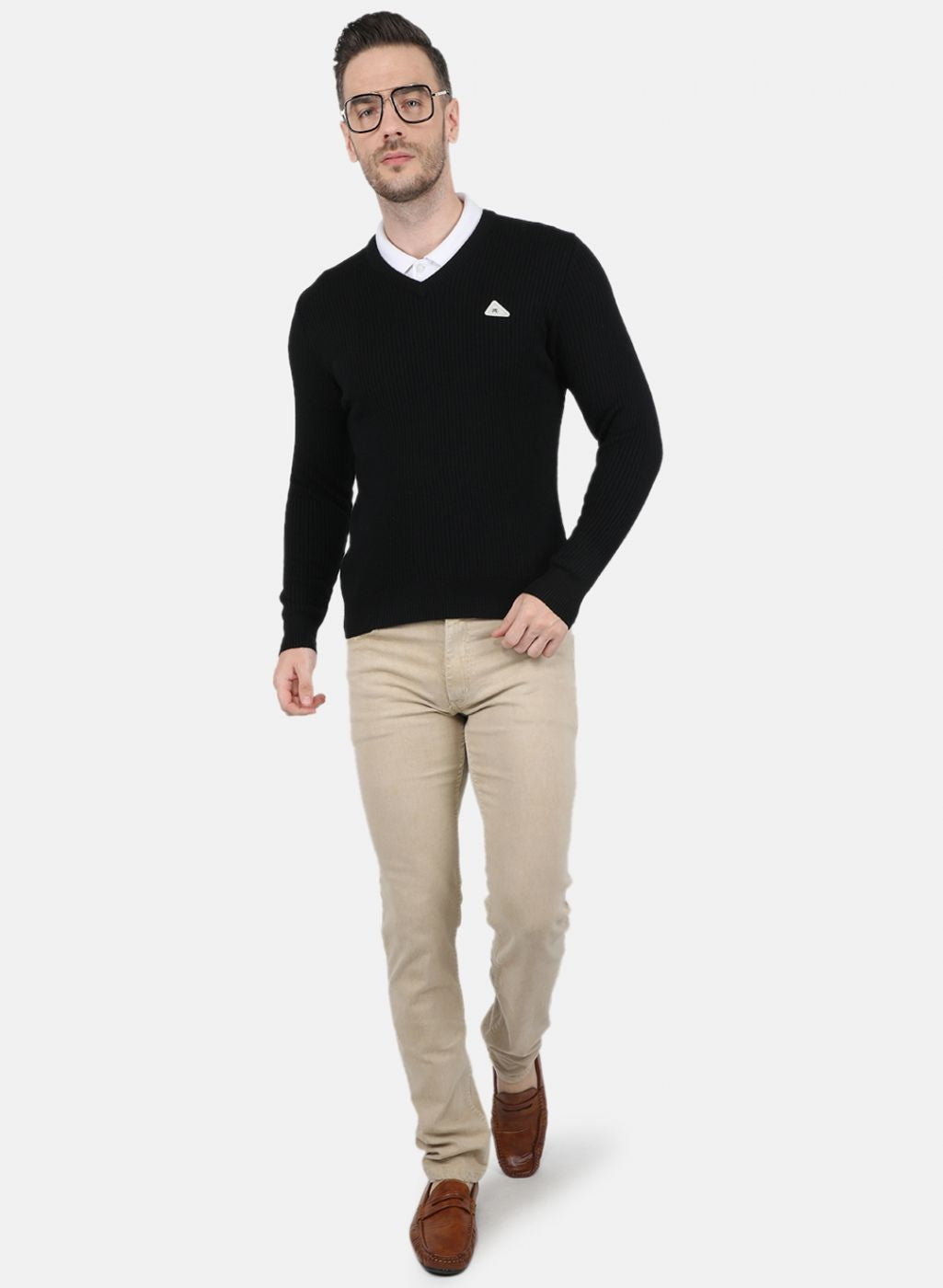 Men Black Solid Pullover