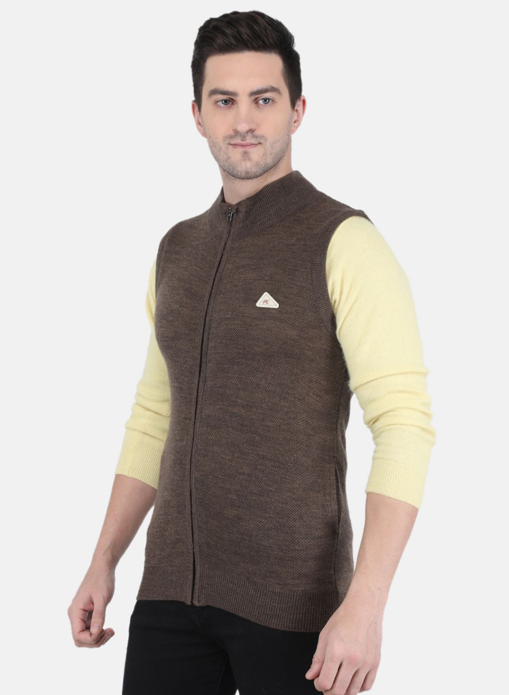Men Brown Self design Sweater