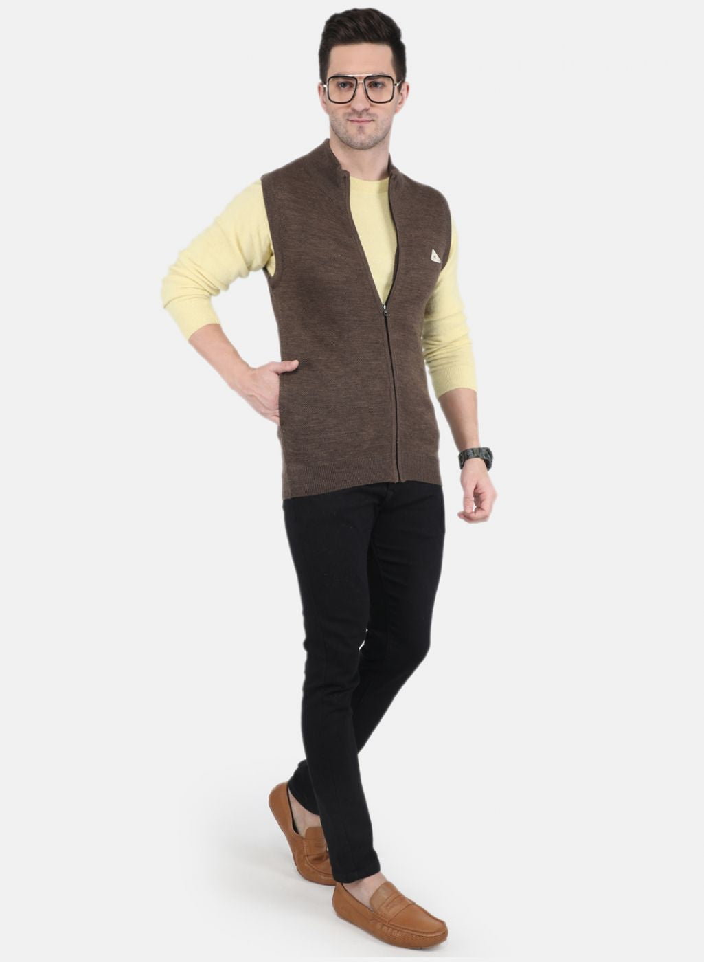 Men Brown Self design Sweater