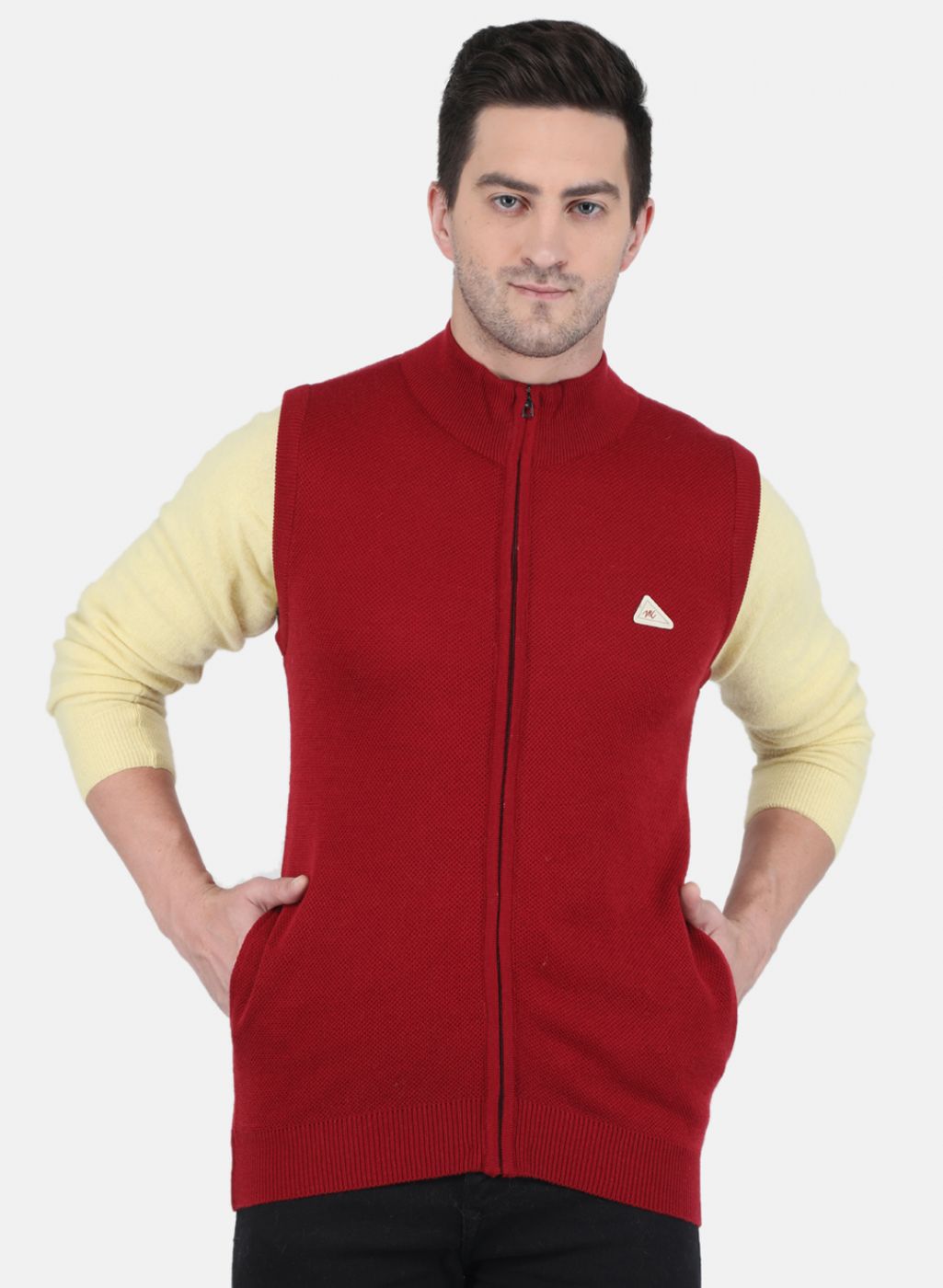 Men Maroon Self design Sweater