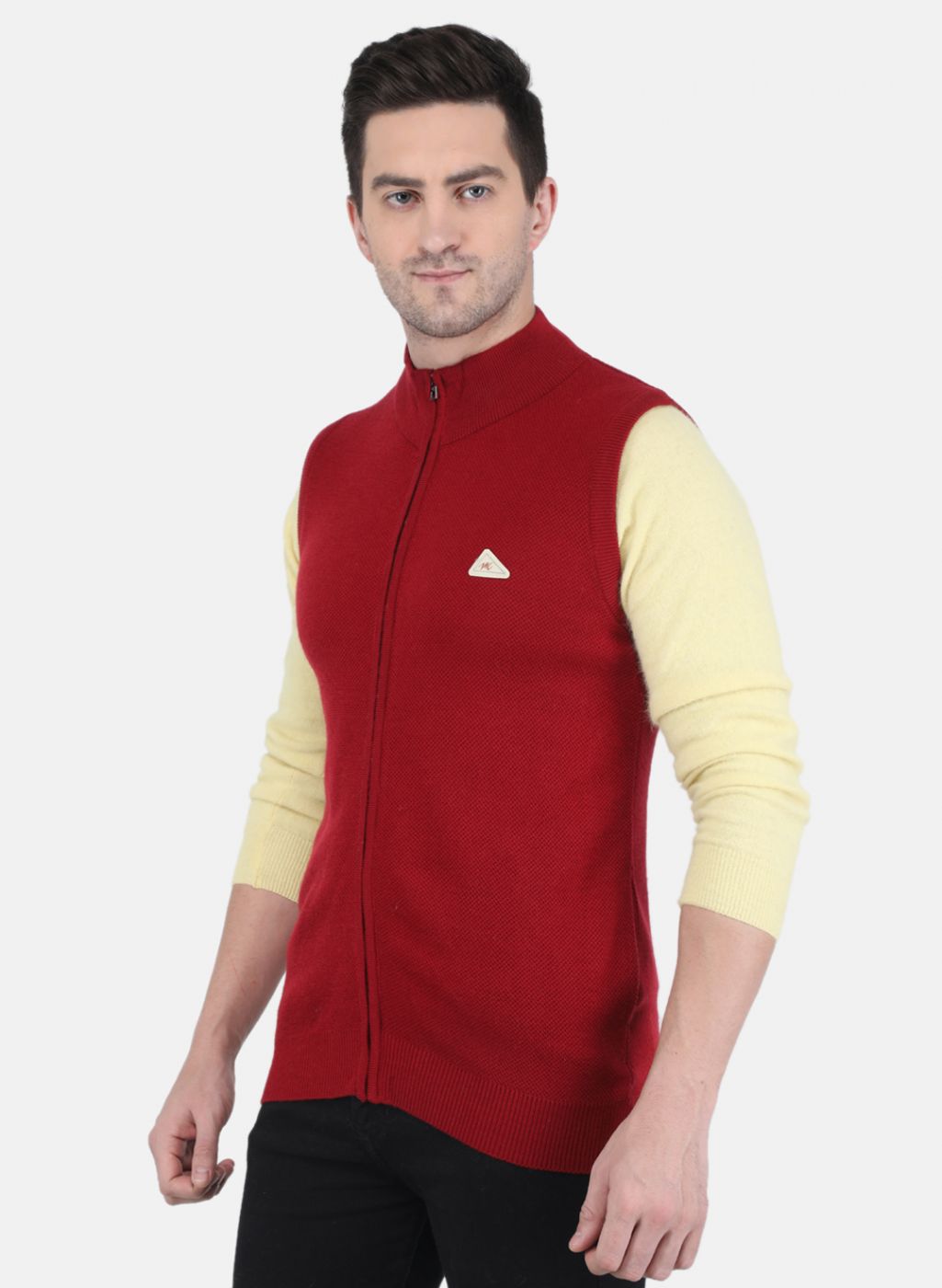 Men Maroon Self design Sweater