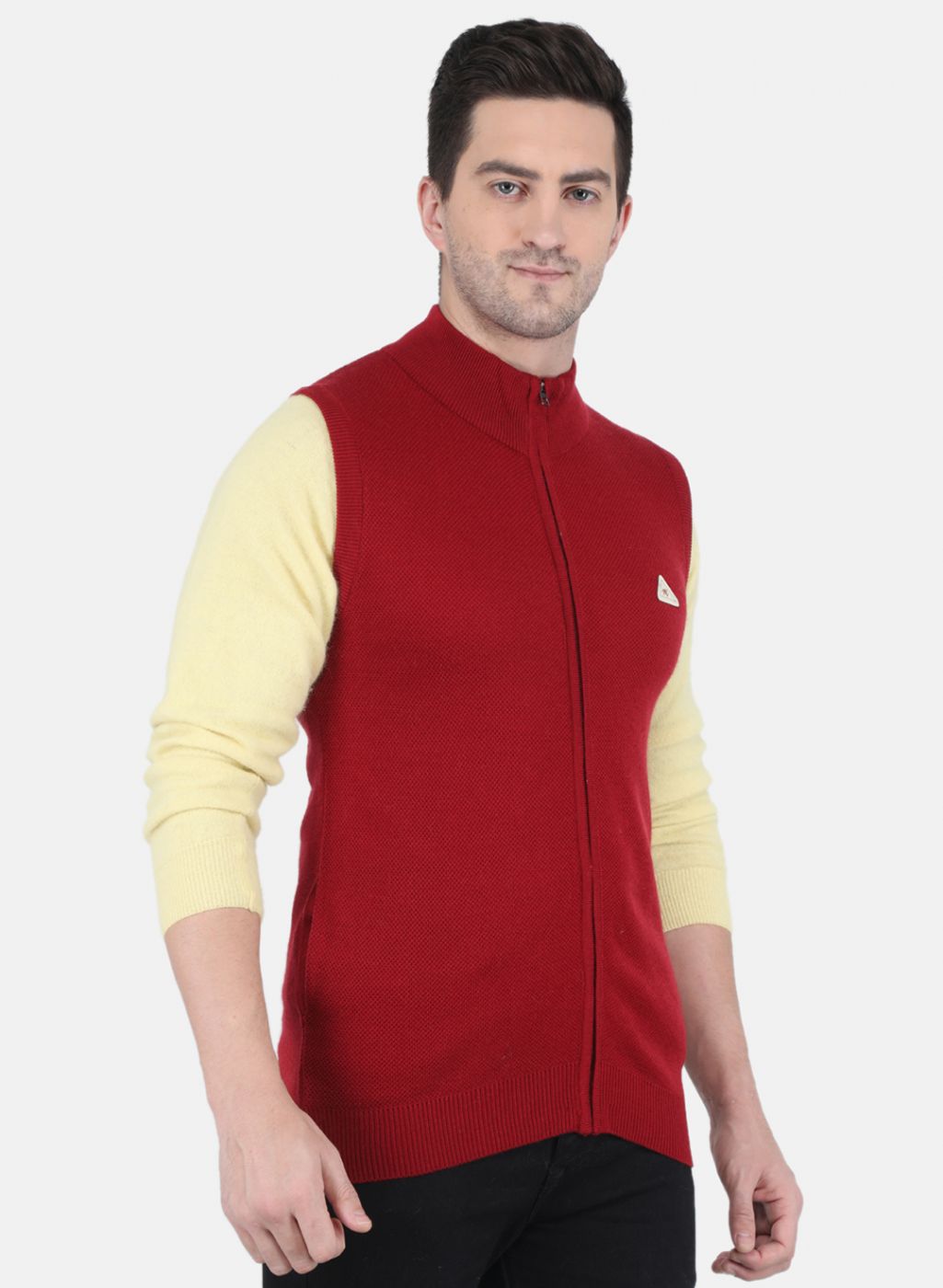 Men Maroon Self design Sweater