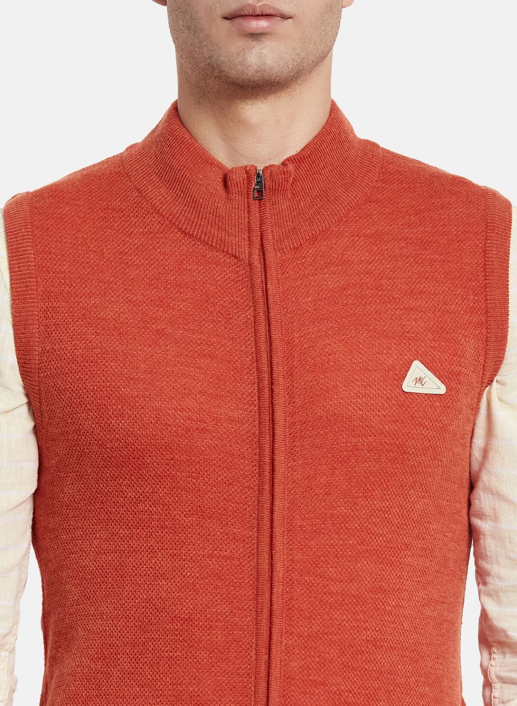 Men Orange Self Design Sweater